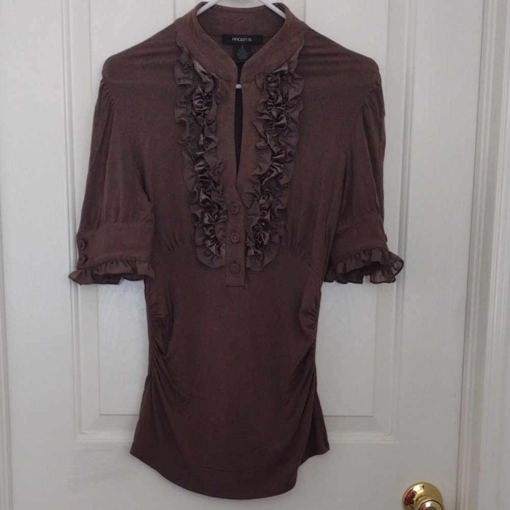 Brown Ruffled Women's Top M